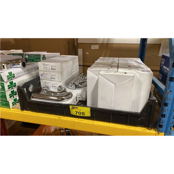 TRAY OF POLISHED CHROME PLUMBING CLEANOUTS / TRAPS & PLUMBING HARDWARE
