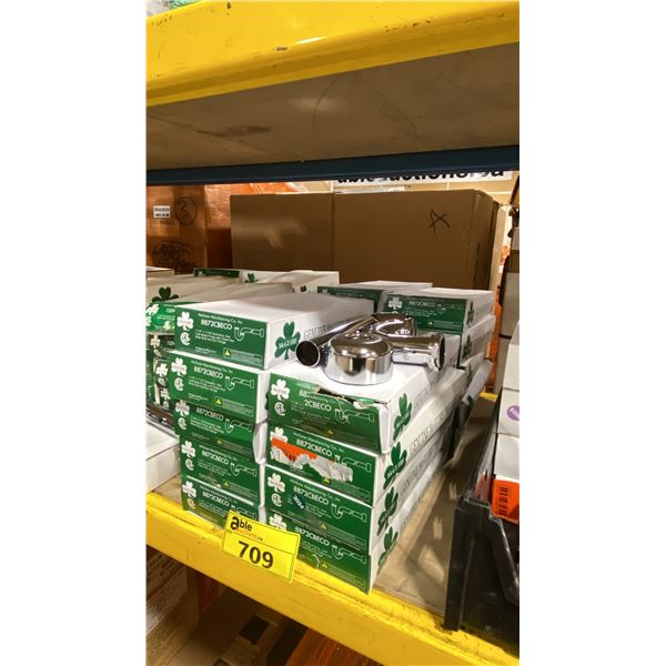 18 BOXES OF MCGUIRE POLISHED CHROME PLUMBING CLEANOUTS / TRAPS & PLUMBING HARDWARE