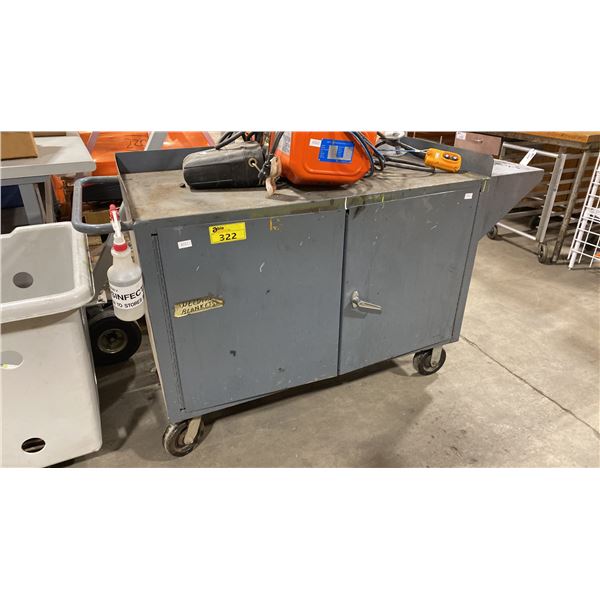 GREY 2 DOOR MOBILE WORKBENCH WITH 5 DRAWERS APPROX 69"L X 24"D X 38"H