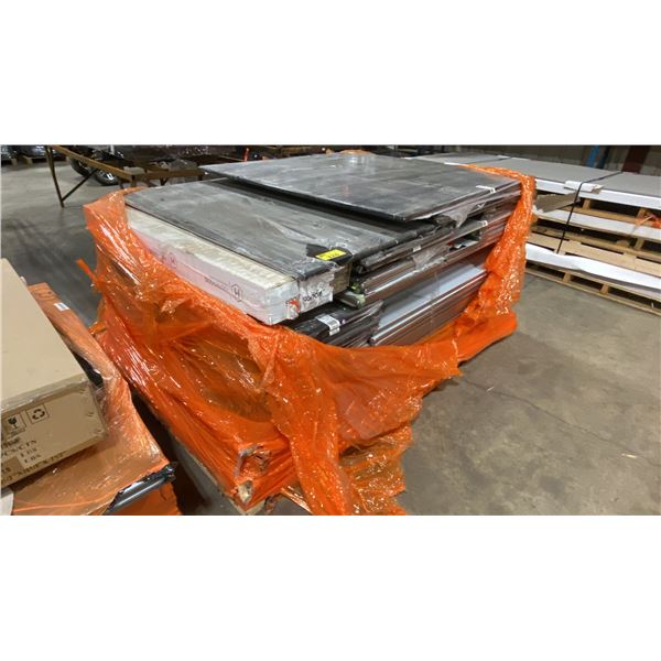 LARGE PALLET OF ASSORTED COMMERCIAL METAL BATHROOM PARTITIONS AND DOORS