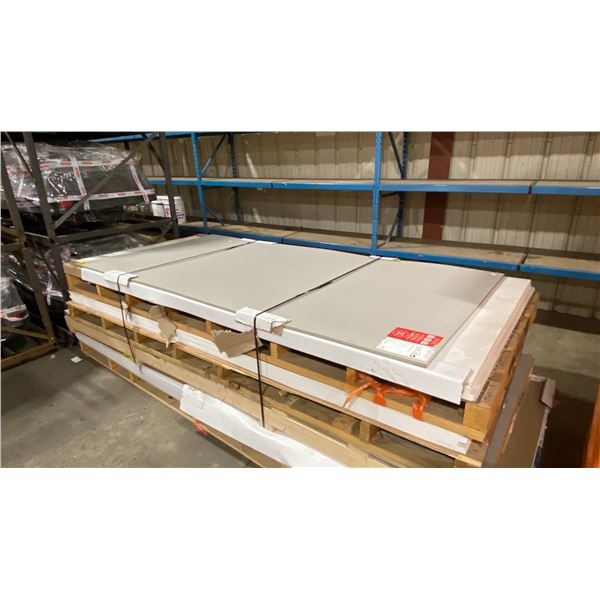 PALLET OF TEXTURED WHITE COMPOSITE REEFER UNIT/SHOWER PANELS  & 7 SHEETS OF GREY FORMICA DECORATIVE
