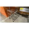 Image 4 : BUTCHER BLOCK TOP PREP TABLE APPROX 71"L X 30"D X 35"H WITH 2 SMALL MOBILE RESTAURANT RACKS