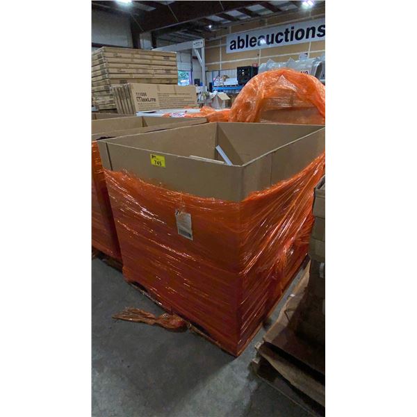 CARDBOARD PALLET BIN OF ASSORTED COMMERCIAL PLUMBING SUPPLIES AND HARDWARE