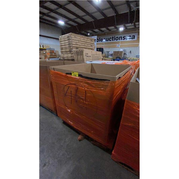 CARDBOARD PALLET BIN OF ASSORTED COMMERCIAL PLUMBING SUPPLIES AND HARDWARE