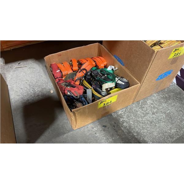 BOX OF ASSORTED TIE DOWN RATCHET STRAPS