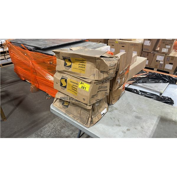 5 BOXES OF ASSORTED SMITH STUD MOUNTED TANK FIXTURE SUPPORTS