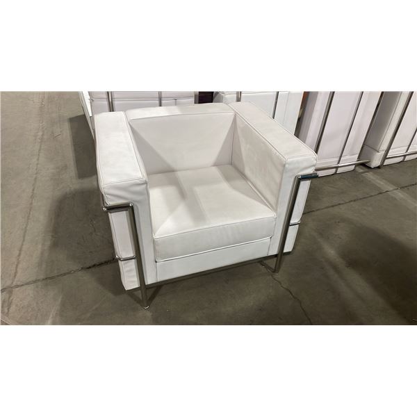SET OF 4 WHITE AND CHROME MODERN RECEPTION ARM CHAIRS