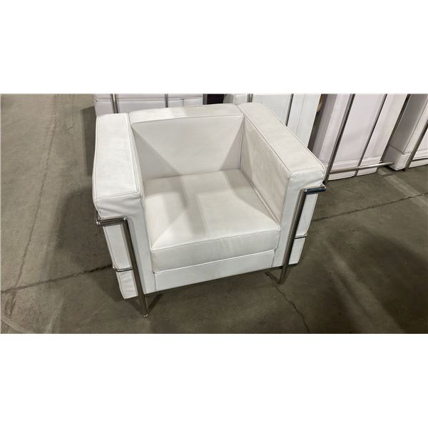 SET OF 4 WHITE AND CHROME MODERN RECEPTION ARM CHAIRS