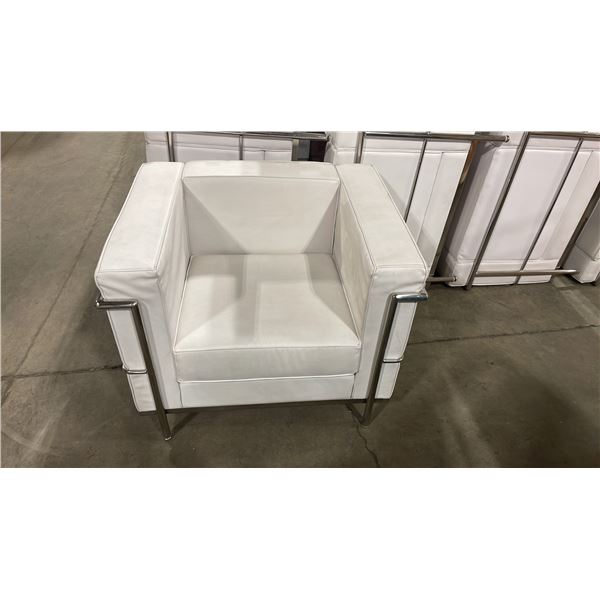 SET OF 4 WHITE AND CHROME MODERN RECEPTION ARM CHAIRS