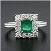 Image 2 : NEW Platinum 1.51 ctw GIA Colombian Green Emerald w/ Diamond Halo Cocktail Ring