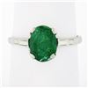 Image 1 : Antique 14k White Gold 1.64 ctw Oval Prong Set Emerald Step Sides Solitaire Ring