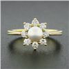 Image 2 : NEW Classic 18k Yellow Gold 5.25mm Pearl.40 ctw Round Diamond Flower Cluster Rin