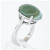 14k White Gold 18x13.2mm Oval Cabochon Prong Set Green Agate Solitaire Ring