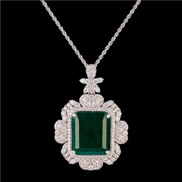 20.69 ctw Emerald and 3.08 ctw Diamond Platinum Pendant
