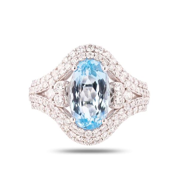 3.37 ctw Aquamarine and 1.21 ctw Diamond Platinum Ring