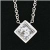 Image 3 : NEW 14k White Gold 0.59 ctw Princess Cut Bezel Diamond Solitaire Pendant Necklac