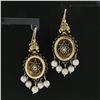 Image 4 : Vintage Victorian Revival 14k Gold Pearl Drop Dangle Earrings w/ Black Enamel
