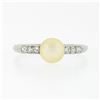 Image 4 : Antique Art Deco.900 Platinum Cultured Pearl Solitaire Single Cut Diamond Ring