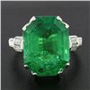 Image 2 : Vintage Platinum 12.16 ctw AGL Emerald Cut Colombian Emerald Diamond Cocktail Ri