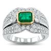 Image 1 : 0.86 ctw Emerald and 1.44 ctw Diamond 18KT White and Yellow Gold Ring