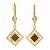 Image 2 : Solid 14K Yellow Gold 5mm Square Step Cut Garnet Elegant Dangle Drop Earrings