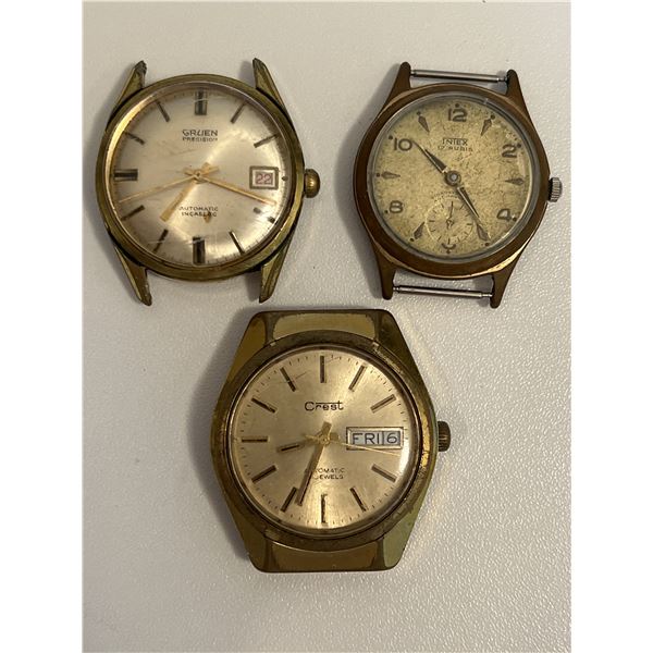 COLLECTION OF 3 VINTAGE WATCHES GRUEN,CREST,INTEX