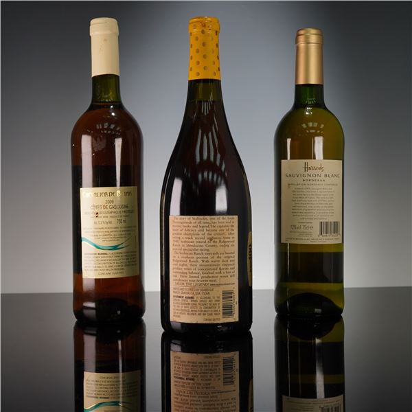 3pc Chevalier de Bayard, Seabiscuit Ranch Chardonnay, and Harrods Sauvignon