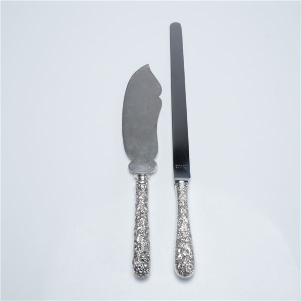 2pc S. Kirk & Son Sterling Handled Repousse Serving Utensils