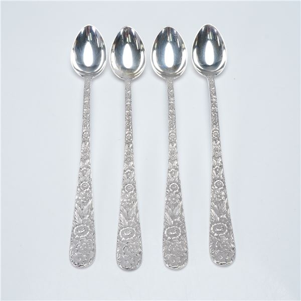 4pc S. Kirk & Son Sterling Silver Repousse Iced Tea Spoons