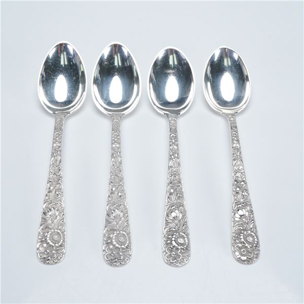 4pc S. Kirk & Son Sterling Silver Teaspoons, Repousse