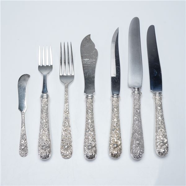 7pc S. Kirk & Son Sterling Silver & Stainless Steel Repousse Flatware