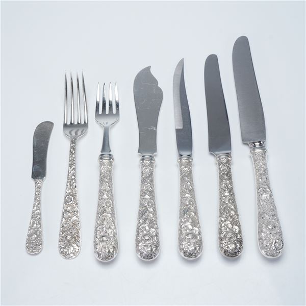 7pc S. Kirk & Son Sterling Silver & Stainless Steel Repousse Flatware