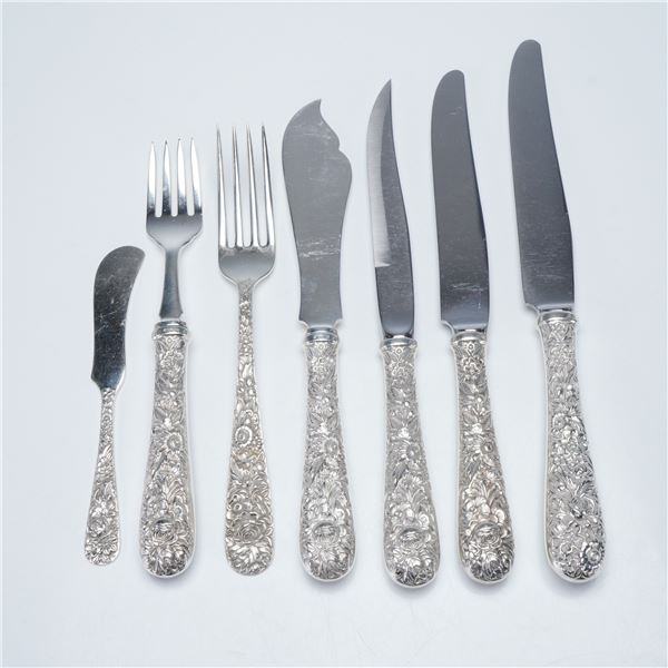 7pc S. Kirk & Son Sterling Silver Repousse Flatware, Forks & Knives