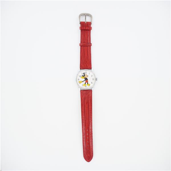 Walt Disney Mickey Mouse Red Leather Wristwatch