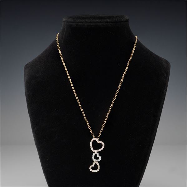 14K Tri-Color Gold 0.94ctw Diamond Triple Heart Pendant Necklace