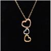 Image 3 : 14K Tri-Color Gold 0.94ctw Diamond Triple Heart Pendant Necklace