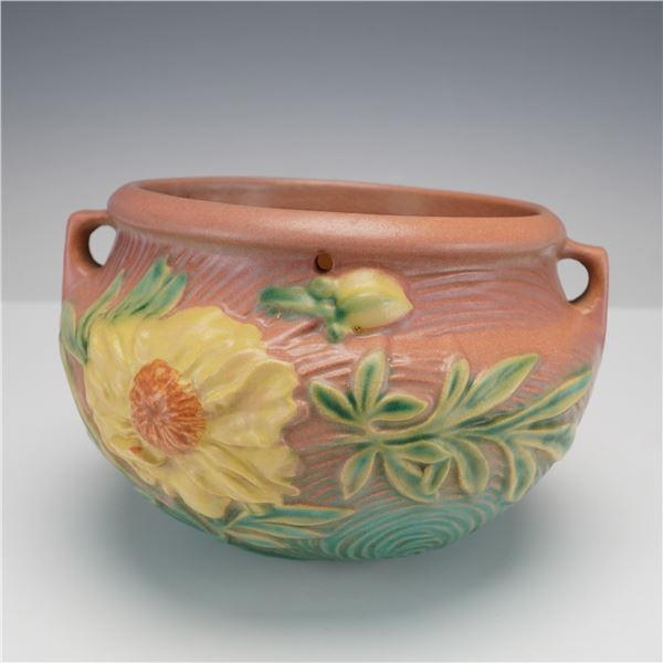 Roseville Pottery Pink Hanging Jardiniere, Peony