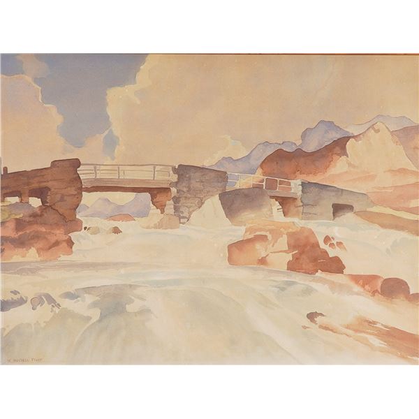 Original William Russell Flint Watercolor Landscape, Signed