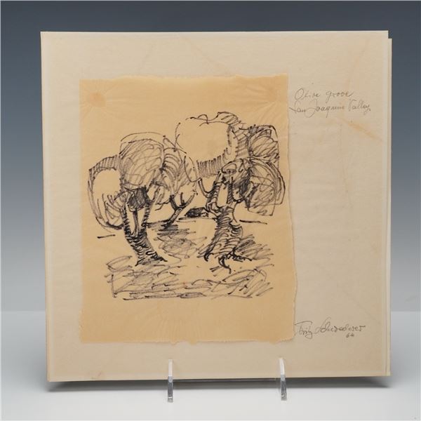 Attributed to Fritz Scholder (American 1937-2005) Pencil Drawing, Signed