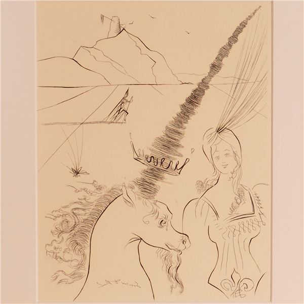 Salvador Dali, Etching on Paper, The Lady and The Unicorn