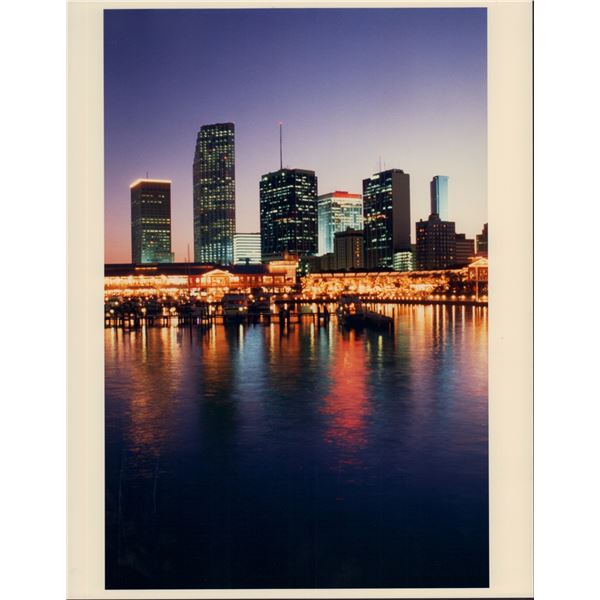 Van Woods, Color Photograph, Miami Skyline at Dusk with Bayside, 1987