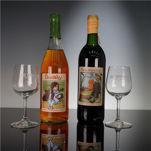4pc Oz Winery Wines and Glasses, Dorothy and Scarecrow