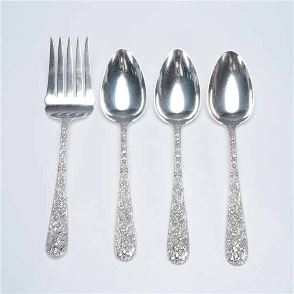 4pc S. Kirk & Son Sterling Silver Repousse Serving Utensils