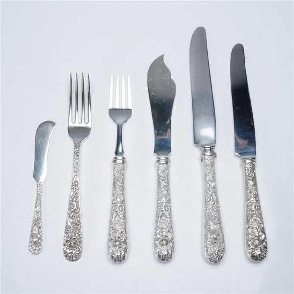 6pc S. Kirk & Son Sterling Silver & Stainless Steel Repousse Flatware