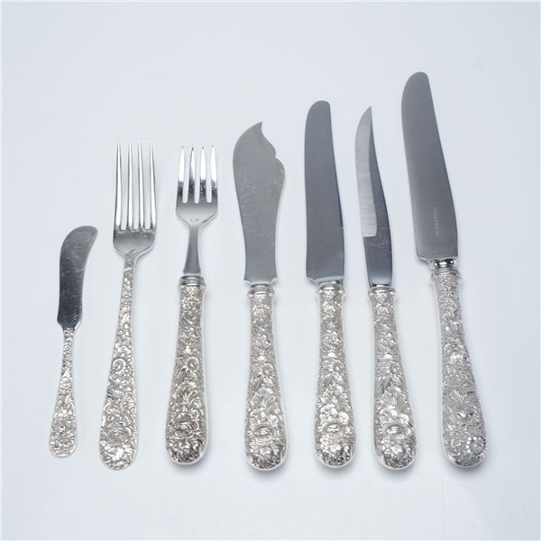 7pc S. Kirk & Son Sterling Silver & Stainless Steel Repousse Flatware