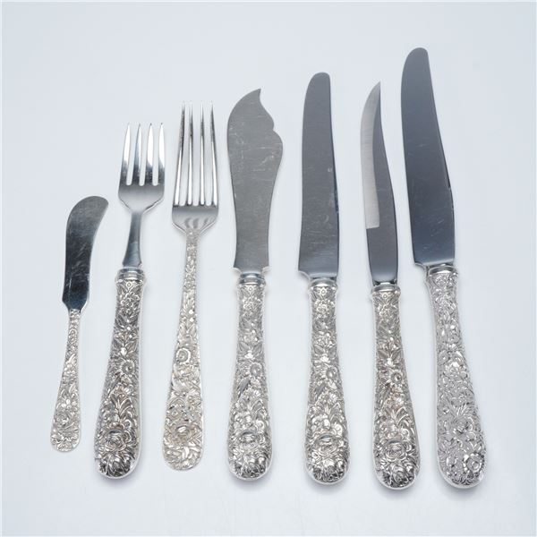 7pc S. Kirk & Son Sterling Silver Repousse Flatware, Forks & Knives