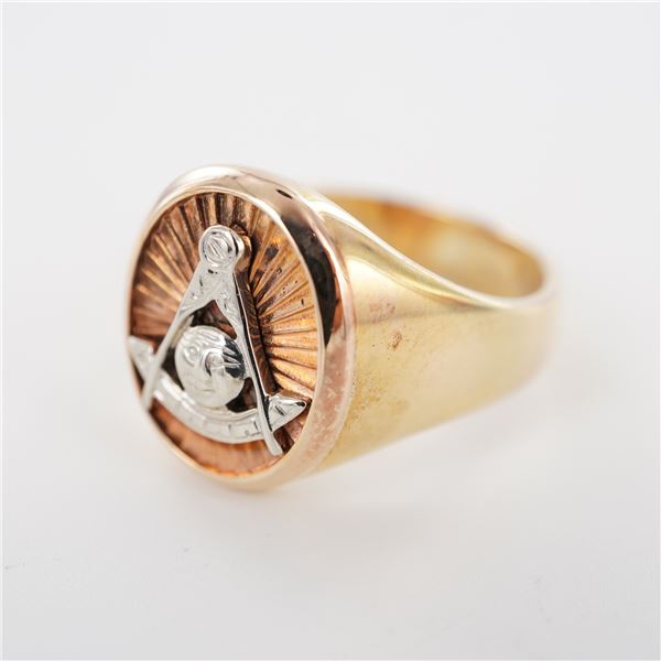 10K Gold Sun Face Past Master Masonic Ring
