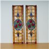 Image 1 : Pair of Stained Glass Rose Panels with Amber and Cobalt Accents