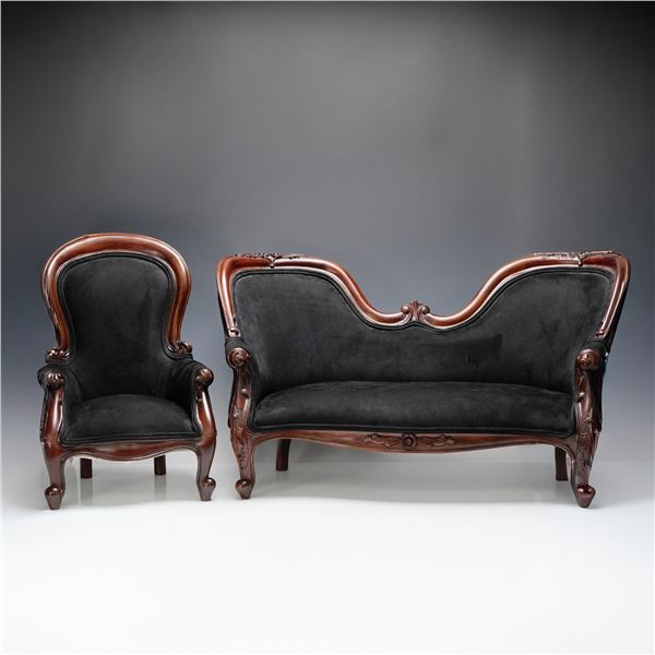 2pc Indonesian Mahogany Child's Puppensofa & Chair