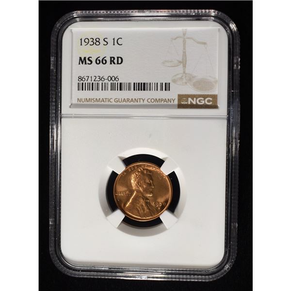 1938-S LINCOLN CENT NGC MS-66 RD